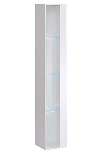 Vetrinetta Soggiorno Mobile con Luci LED - Vetrina Casa 1 Anta Ripiani - Mobile a Vetrina Moderna da Parete VP16 (Bianca)