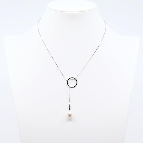 Elegant Genuine Gemstone and Pearl Pendant Necklace Collection in 18K White Gold Over Sterling Silver – London or Swiss Blue Topaz, Blue Sapphire, and Freshwater Cultured Pearls3