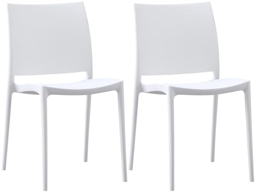 CLP Lot de 2 chaises de Jardin Meton, empilables en Plastique, faciles à Entretenir, résistantes UV, 150 kg Max, Couleur:Blanc
