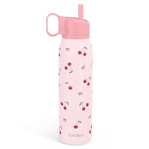 Image of Cherry Water Bottle with Twist Lid Insulated Stainless Steel 20oz, Travel Water Bottles for Sports & Gym, Gift for Women Girfriend Birthday Christmas