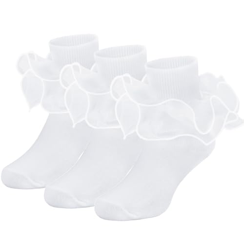Zando Girls Ruffle Socks Double Lace Frilly Dress Socks for Toddler Girls 2-10 Years