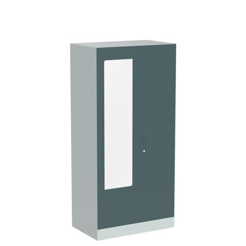 Image of Interio by Godrej Almirah Slimline 2-Door Steel Almirah, Cupboard for Clothes (Textured Sea Pine), 1-Year Warranty, 4 Shelves, 1 Drawer, 1 Locker, Star Design Mirror