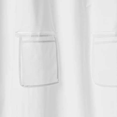 Amazon Basics 8-Gauge Peva Shower Curtain Or Liner With Mesh Storage Pockets - 72" X 72", White #TOP2