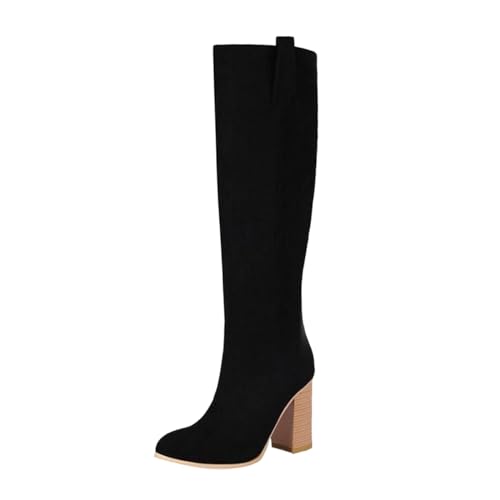 Bottes montantes au bout pointu et talon haut en daim véritable style rétro