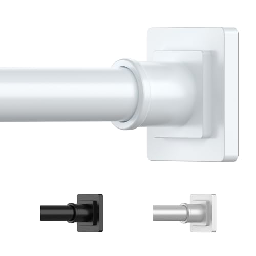 Image of UIOSANRT White Shower Curtain Rod 31-79 Inches Non-Slip Shower Rod Tension Mounted No Drill Shower Curtain Rods Spring Tension Rod Adjustable Tension Curtain Rod for Windows Bathroom