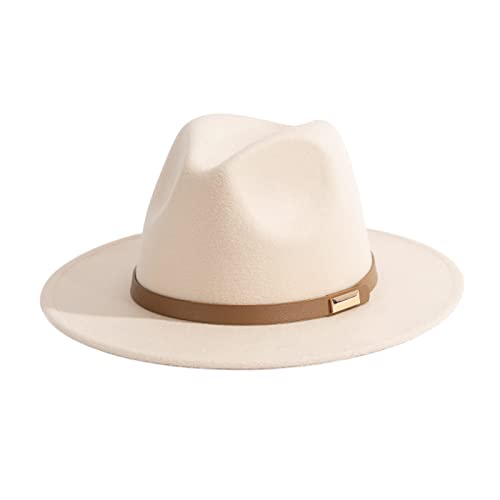 Gossifan Fedora Hats for Men Wide Brim Panama Hat with Classic Belt-D Belt Beige