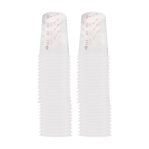 Juego de 50 tazas medidoras de plástico flexibles transparentes para mezclar y cocinar pinturas de resina epoxi