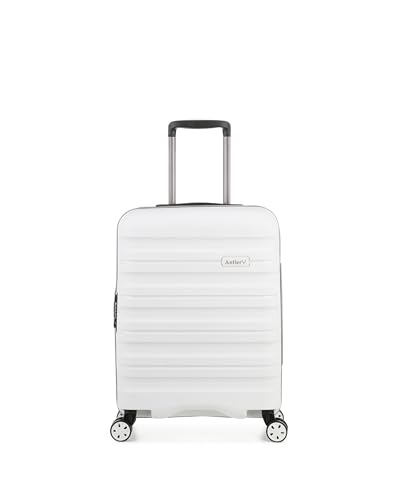 ANTLER - Lincoln Hard Shell Cabin Suitcase - 55x40x20cm 39L, Lightweight & Small, 4 Spinner Wheels - Adjustable Handle, Carry On, TSA Lock - White