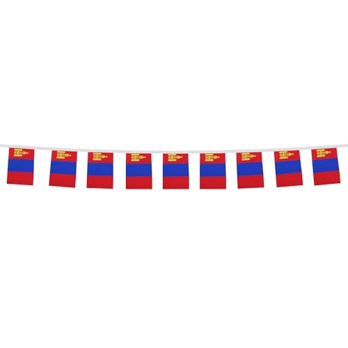 Image of AZ FLAG Mongolia 6 meters BUNTING Flag 20 flags 9'' x 6'' - Mongolian STRING flags 15 x 21 cm