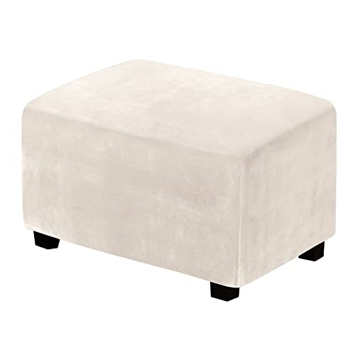 H.VERSAILTEX Ottoman Covers Slipcover Rectangle Real Velvet Plush 1 Piece Form Fit Stretch Folding Storage Covers Ottoman Slipcovers Removable Footrest Covers Elastic Bottom Washable(Large, Ivory) by H.VERSAILTEX - Used condition - US$21.74
