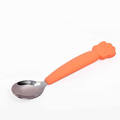 Kalar 赤ちゃん用 離乳食スプーン スプーン ステンレススプーン 赤ちゃん用 シリコン スプーン 柔らかい ステンレス製 食器 初めてのフィーディング ベビー用品 シリコンゴム 握りやすい 新生児 乳児(ロング・オレンジ)