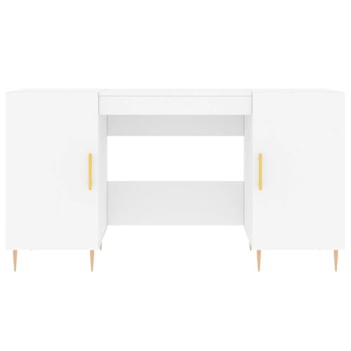 Bureau blanc 140x50 cm stable et ergonomique à 4 compartiments