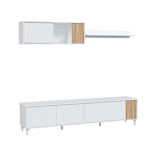 Habitdesign Muebles De Salón Ethna Blanco Artik Y Natur Estilo Moderno para Comedor 200x40Cm