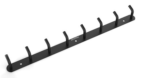 Image of Plantex Wall Hooks for Hanging Cloth /Stainless Steel Towel Hangers /Bathroom Robe Hooks /Door Hangers /Wall Hook Rack /Hook Rail for Hanging Keys - 8 Hooks (Pack of 1, Black)