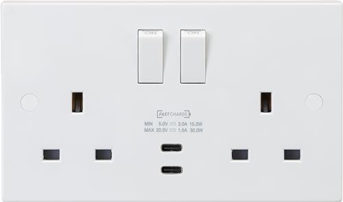 Knightsbridge 13A 2G DP Switched Socket with Dual USB-C 20V DC 1.5A (Max. 30W), White