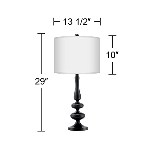 Giclee Gallery Paley Modern Table Lamp 29" Tall Glossy Black Candlestick Red Balls Giclee Pattern Print Drum Shade Decor For Bedroom Living Room House Home Bedside Nightstand Office Family #TOP2