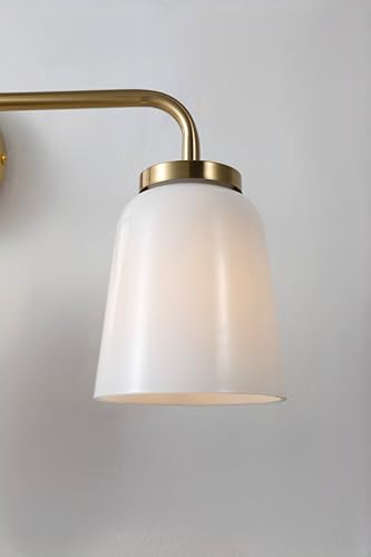 Image of 3 Light Bathroom Vanity Light in Brushed Gold Finish - 24 inch Modern Gold Vanity Light with Milk Glass Shade - Gold Bathroom Light fixtures Over Mirror (Bulb Included)