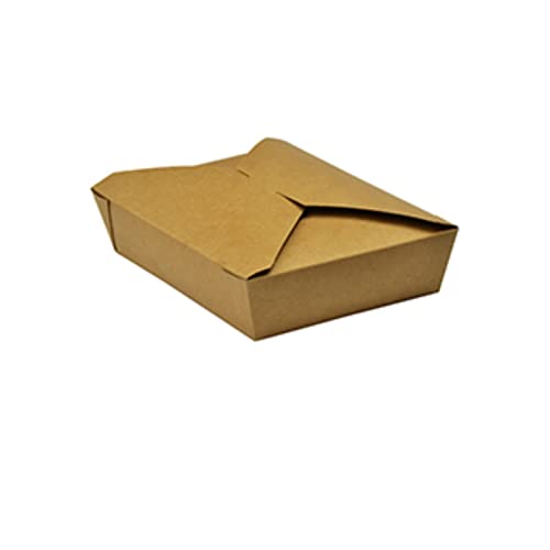 HOT BARGAINS 100 X No 2 / 1450ml Takeaway Food Boxes Cardboard Leak Proof Design Biodegradable Kraft Food Containers (218/196x161/140x47mm-1450ml/51oz) (100)