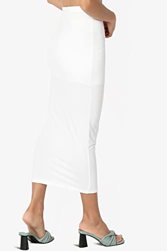 TheMogan Women's High Rise Buttery Soft Lined Mid Calf Bodycon Midi Pencil Skirt Off White S4