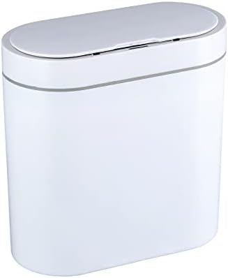 ELPHECO Bathroom Trash Bin, 2.5 Gallon Waterproof Motion Sensor Small Bathroom Trash Can with Lid, 9.5 Litres Slim Plastic Narrow Bedroom Trash Can, White