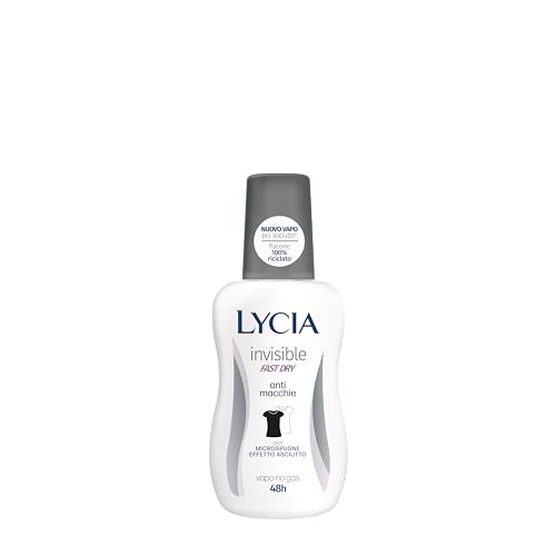 Lycia, Invisible Deodorante Vapo No Gas Antimacchia con Antibatterico, Formula Fast Dry Asciuga Rapidamente, Non Lascia Macchie o Aloni sui Vestiti, Efficacia fino a 48H, 75 ml