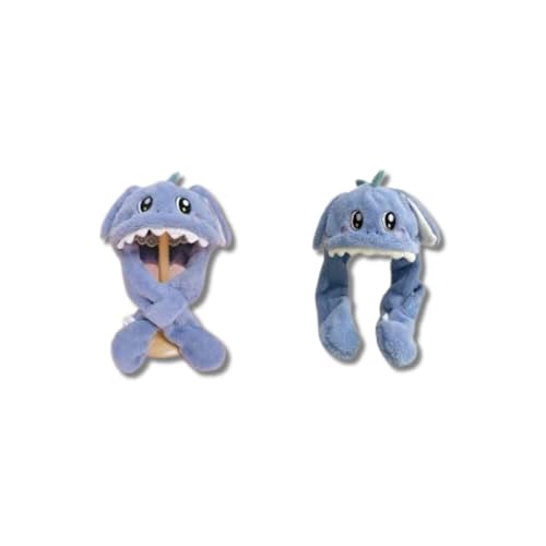 Dinosaur Plush Hat with Moving Ears – Blue Fleece Sound Hat with Wrap Scarf for Girls4