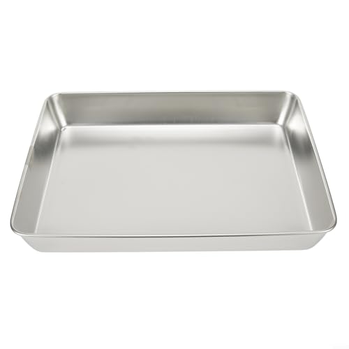 Fauhapyway Bandeja rectangular de acero inoxidable para servicio de alimentos, con acabado espejo, apta para lavavajillas (40 x 35 x 5.5)
