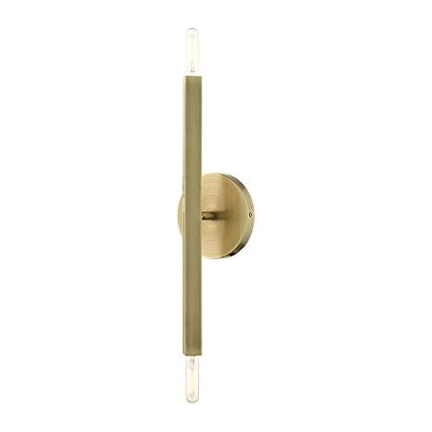 Livex Lighting 46981-01 Monaco Collection 2-Light ADA Wall Sconce Light with Exposed Bulbs, Antique Brass, 5.13 x 16 Cover