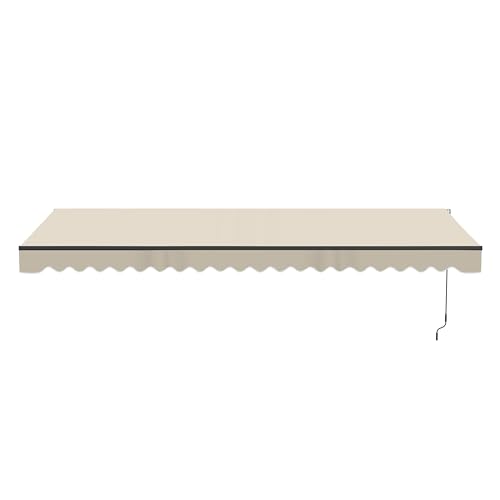 Aleko 16x10 feet Caribbean Style Electric Black Frame Awning, Remote Control Motorized & Manual Crank, Outdoor Shade Canopy with UV-Resistant Fabric - Ivory Cream