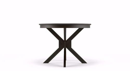 Image of Solid Sheesham Round Wooden Dining & Banquet Table Circular Pedestal Cross Base StylishWalnut Finish Compact Apartment Kitchen Cafe Restaurant Farmhouse Home Studio Office Living Room