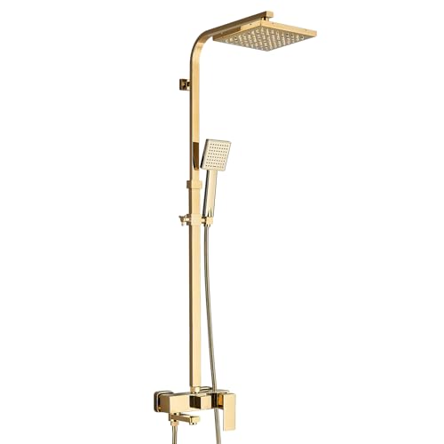Onyzpily Gold Shower Mixer taps Shower Set Shower System 3-Function with Rainfall Shower Handheld Bath tub