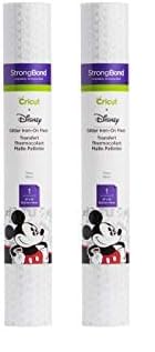 Cricut Everyday Glitter Mesh Iron-On 12" x 24" Vinyl Roll, DIY Decoration Supplies-Mickey Design-White (Pack of 2)