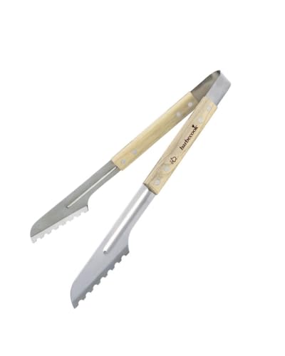Barbecook pince bbq, pince de luxe, pince à barbecue, accessoire barbecue, Acier Inox/Bouleau, 40 cm, Argent