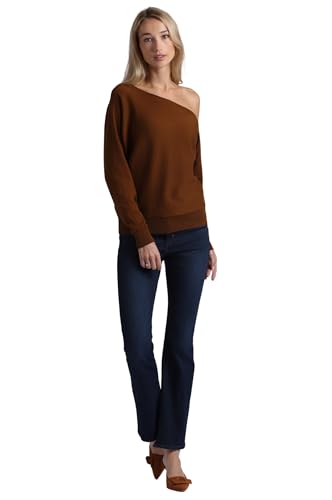 Image of Minnie Rose Womens Long Sleeve Off The Shoulder Cotton Cashmere Pull Over Sweater
