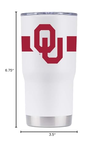 Gametime Sidekicks Oklahoma Sooners 20oz White Tumbler - Officially Licensed, 18/8 Stainless Steel, Double-walled, Vacuum-insulated, UV LED Printed Logos, Sweatless, Stays Hot/Cold - 360 Wrap