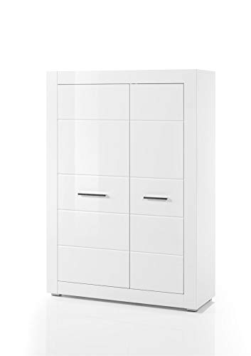 Design-Wohngalerie Highboard Bianco II - Korpus Weiß Mattlack/Front MDF Weiß Hochglanz Cover