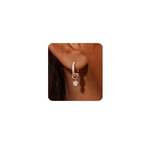 MUMREUES Rose Gold Earrings for Women Trendy 14k Rose Gold Plated Huggie Hoop Earrings Cubic Zirconia Dangly Earrings Dainty Simple Hypoallergenic Drop Earrings Jewelry Gifts for Her