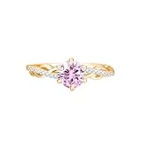 Round Cut 1.0ct Pink Moissanite Ring for Women Real 925 Sterling Silver D Color 6.5mm Engagement Jewelry-N05 (Yellow Gold, 5)