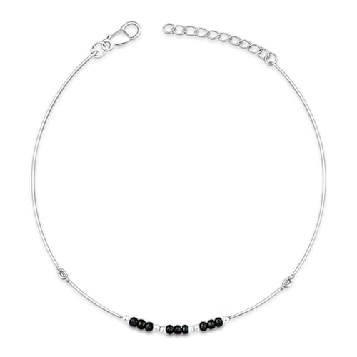 Image of ZAVYA 925 Silver Triple Beaded Rhodium Plated Anklet, Single | Gift for her, Gifts for Women & Girls | With Certificate of Authenticity and 925 Stamp