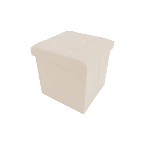 Rebecca Mobili Puf contenedor Beige, taburte cúbico Moderno, reposapiés para Oficina, Muebles para el hogar - Medidas: 30 x 30 x 30 cm (AxANxF) - Art. RE4636