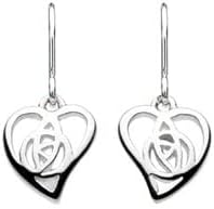 Heritage Women's Sterling Silver Mackintosh Open Rose Heart Drop Earrings