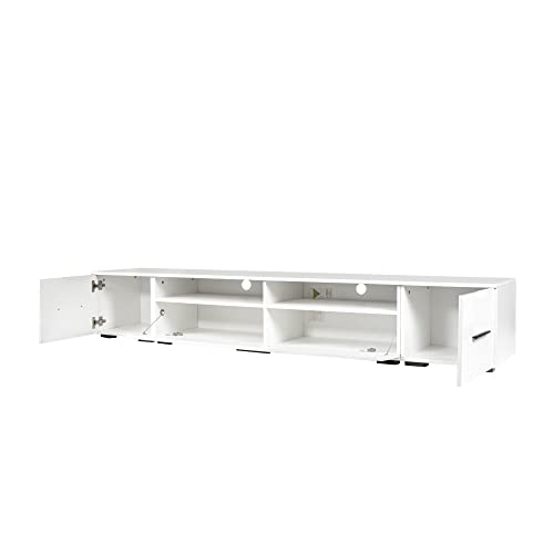 Lumisol White Led Tv Stand For 90 Inch Tv, Extended Design Entertainment Center With Led Lights, High Gloss Tv Cabinet For Living Game Room Bedroom #TOP3