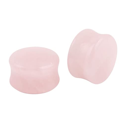 Bouchons d'oreille en pierre rose naturelle | Paire de jauges évasées pour femmes