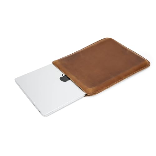 Housse MacBook Pro 14.3 en cuir véritable marron et coupe fine haute qualité