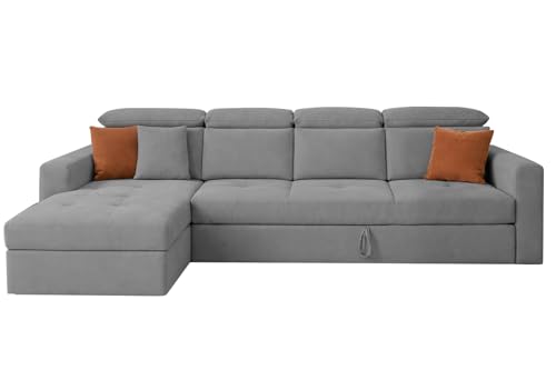 Image of Casaliving Gagnon LHS 6 Seater L Shape Corner Sofa Cum Bed for Living Room (Grey Fabric) Premium Fabric Sofa