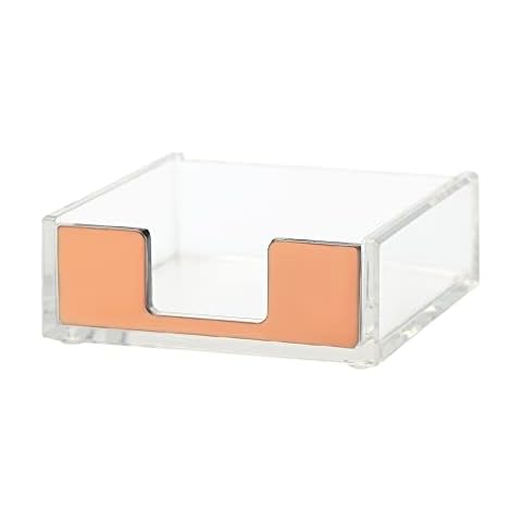 Clear Acrylic Rose Gold Self Stick Memo Pad Holder 5mm Super Thick Notes Cards Cube Dispenser Case 3.5x3.3 Inch for Office Home School Elegant Desk Accessory (Rose Gold Tone) Cover