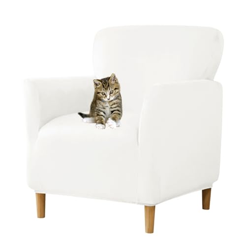 Stretch Chair Covers with Arms 1-Piece Banquet Armchair Slipcover Mid Century Modern Armchair Slipcover Anti-Slip Furniture Protector for Living Room Friendly for Kids Pets (Off White)