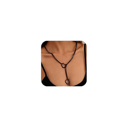 APMGONT Slip Halskette für Damen, Herz Ketten, Edelstähle Slip Chain Kette, Schmuck Verstellbare Lariat Y-Halskette für Jungen Und Mädchen (Schwarz)