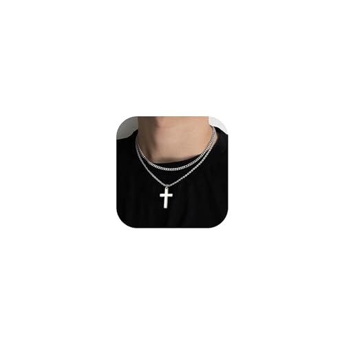 JeweBella Crocifisso Collana Uomo Acciaio Inossidabile 316L Collana Uomo Argento Collana Croce Uomo Catena con Ciondolo Croce Regali di Gioielli per Uomo Donne 41-61CM