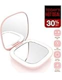 Lighted Makeup Mirror, multifun Rechargeable Compact Mirror with 2X Magnification, Folding Travel Mirror with 2-Sided and Good for Purse
